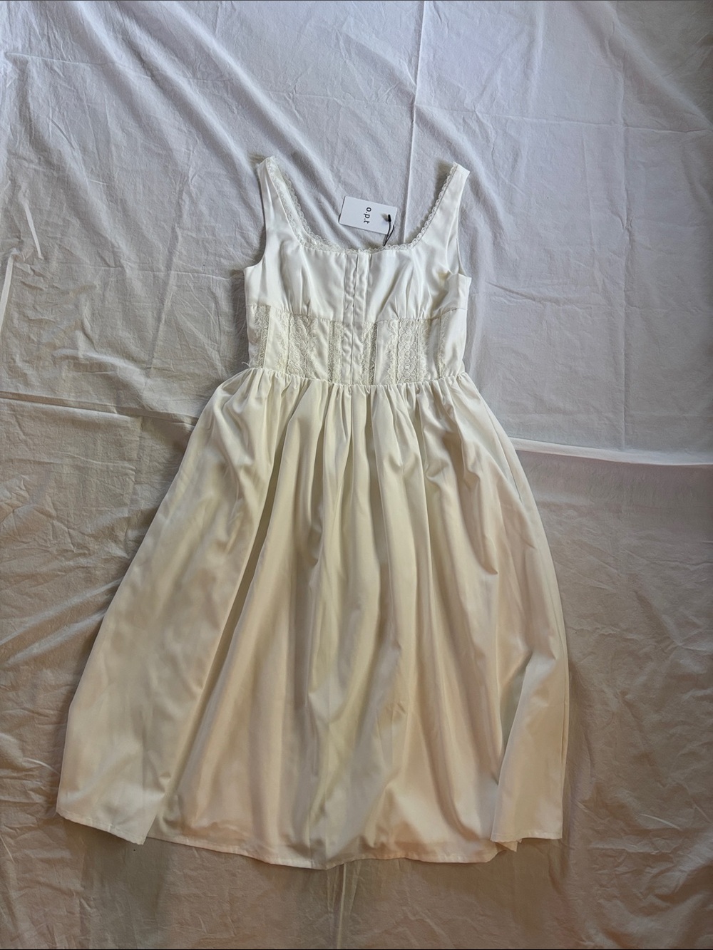 Sleeveless Cream Midi Dress with Lace Waist